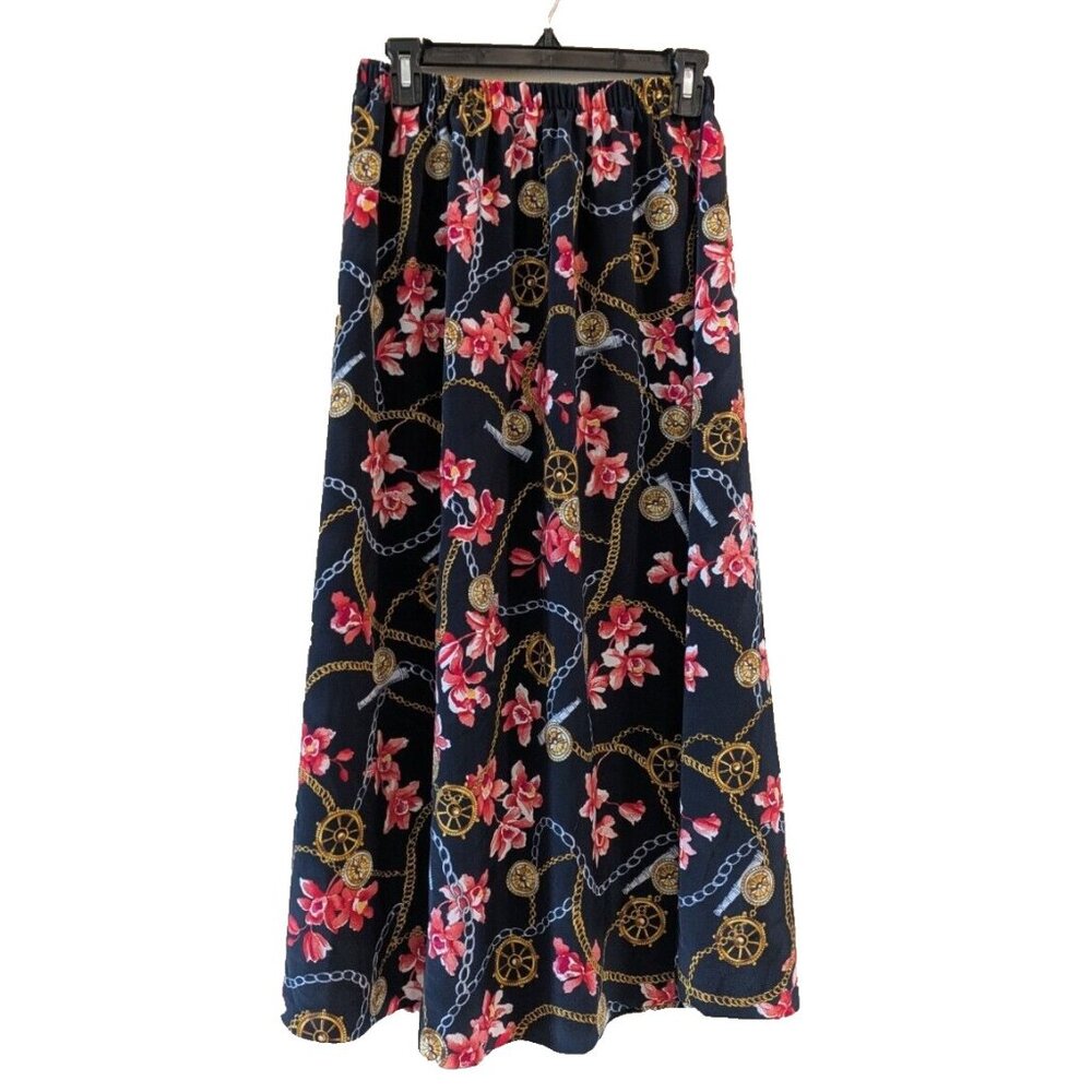 Vintage Southern Lady Nautical Full Skirt Medium Floral Chains Telescope‎